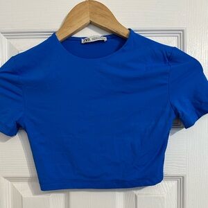 Zara Electric Blue Short Sleeve Crop Top